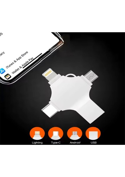 Otg 4in1 Cep Telefonu Çok Fonksiyonlu USB Flash Bellek 64 GB Type-C, Micro Sd ve Kart Okuyucu