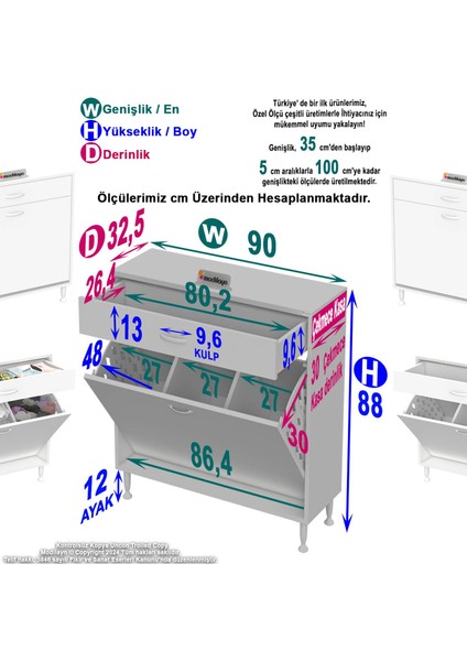 90 x 88 x 32,5 Cm’lik 1 Çekmece 1 Göz Sepetli Dolap,seleli Mutfak Dolabı Çok Amaçlı Dolap