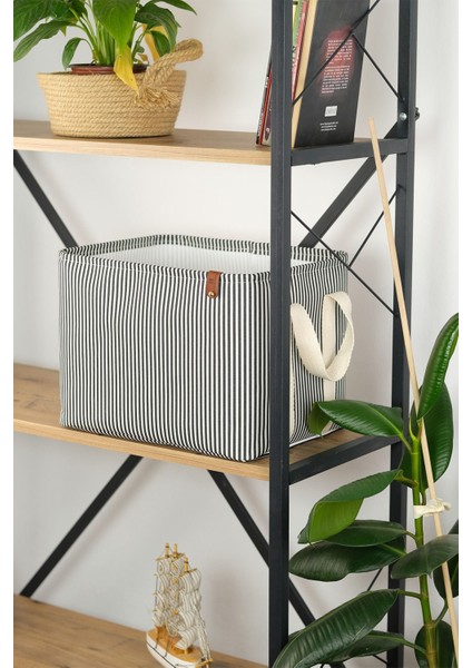 Siyah Çizgili Çok Amaçlı Dolap Içi Oyuncak Saklama Kutusu Sepeti Organizer 18X22X30