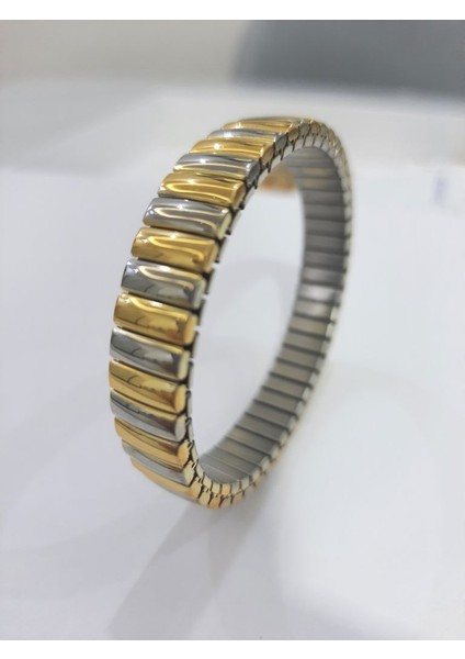 Çelik Bileklik Metal Kavisli Elastik Model 1 cm Genişlik 18 cm Uzunluk Gold Gümüş