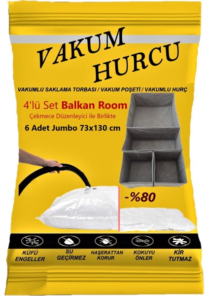 6'lı Set Jumbo 73X130 cm Vakumlu Hurç - Vakumlu Poşet -