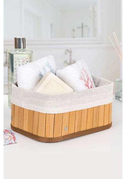 Bambu Sepet Katlanabilir Astarlı Sepet Kare 20X20X16 Doğal Bambu DD010