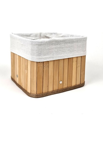 Bambu Sepet Katlanabilir Astarlı Sepet Kare 20X20X16 Doğal Bambu DD010