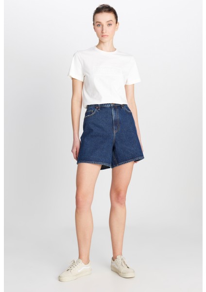%100 Pamuk Regular Fit Normal Kesim Koyu Mavi Denim Şort