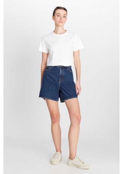 %100 Pamuk Regular Fit Normal Kesim Koyu Mavi Denim Şort