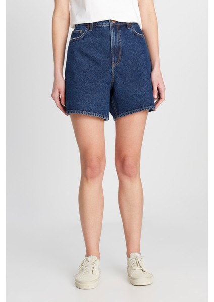 %100 Pamuk Regular Fit Normal Kesim Koyu Mavi Denim Şort
