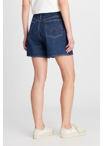 %100 Pamuk Regular Fit Normal Kesim Koyu Mavi Denim Şort