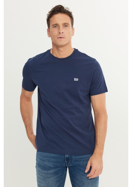 Regular Fit Normal Kesim Bisiklet Yaka Pamuklu Lacivert Tişört