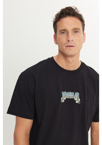 %100 Pamuk Relaxed Fit Geniş Kesim Bisiklet Yaka Siyah Tişört modelleri