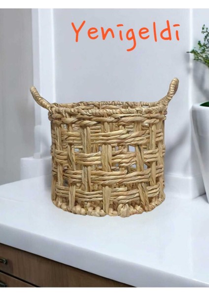 (YÜKSEKLİK:25CM*GENİŞLİK:30CM) 1 Adet Doğal Dekoratif Saklayıcı Hasır Sepeti YEN240022OR