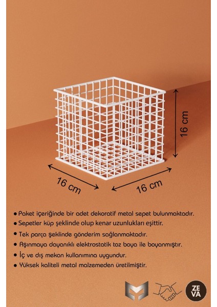 Kanta Beyaz Metal Tel Dekoratif Sepet Küçük Boy 16X16X16 cm Çok Amaçlı Saklama Sepeti fırsatları