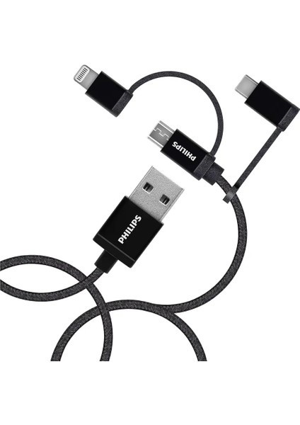 MFI Apple Lisanslı 3in1 Micro Usb-Lightining-Type-C Hızlı Şarj ve Data Kablosu 2m Siyah DLC3106T modelleri