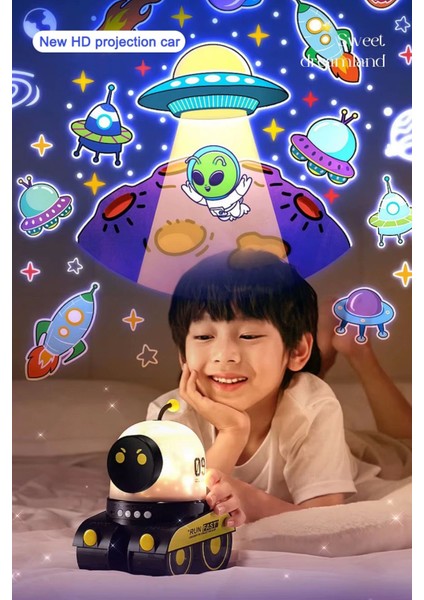 Robot Projeksiyon Gece Lambası Hoparlörlü Şarjlı Yıldızlı Gökyüzü Temalı LED Projeksiyon Lambası