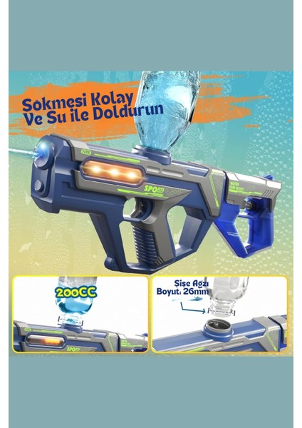 Şarjlı Ledli Işıklı Su Tabancası ve Tüfek 2’si 1 Arada Oyuncak