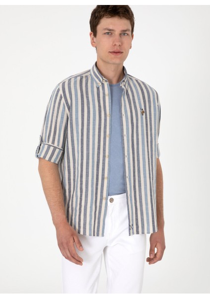 Regular Fit Gömlek Yaka Mavi Erkek Gömlek Massa