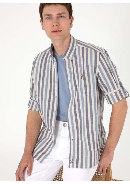 Regular Fit Gömlek Yaka Mavi Erkek Gömlek Massa modelleri