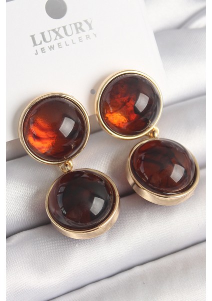 Pirinç Gold Renk Sallantı Kaplan Gözü Model Kadın Küpe - TJ-BKP10048