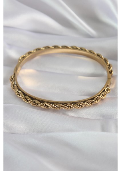 316L Çelik Gold Renk Burgu Zincir Model Kadın Kelepçe - TJ-BB5904