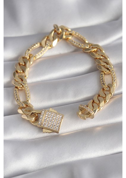 Gold Renk Zirkon Taşlı Zincir Vıp Exclusive Seri Gurmet Model Kadın - TJ-BB5917