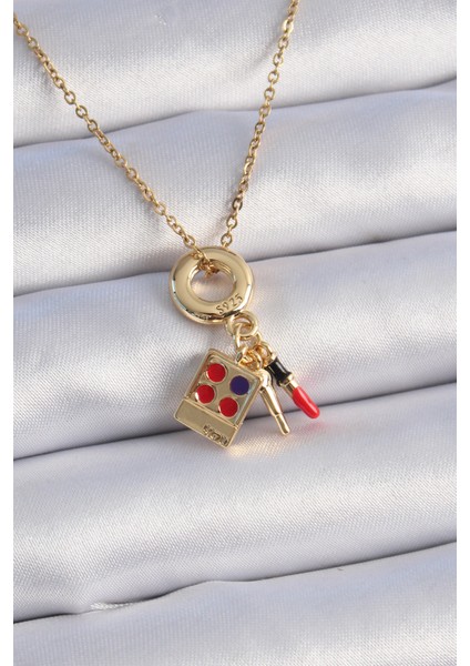 316L Çelik Gold Renk Makyaj Paleti Figür Charm Model Kadın Kolye - TJ-BKO9322