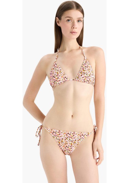 Regular Fit Çiçekli Bürümcük Bağcıklı Bikini Altı-Fall in Love E2577AX25SM