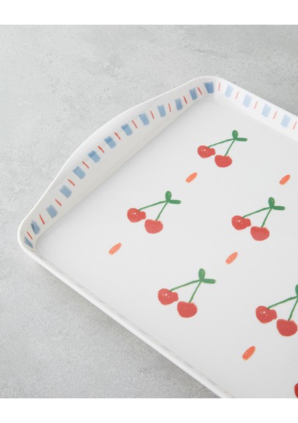 Cherries Melamin Tepsi 24X39 cm Kırmızı