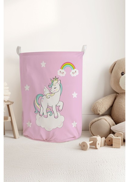 Unicorn Desenli Unicornlu Çocuk ve Bebek Odası Düzenleyici Oyuncak Veya Kirli Sepeti TLAS-170