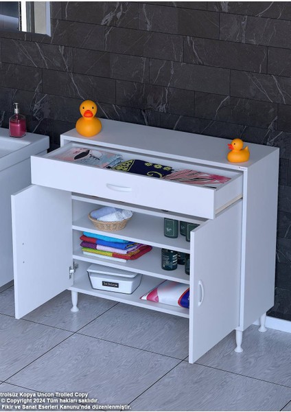 90 x 88 x 32,5 Cm’lik 1 Çekmece 1 Kapak 3 Raf 4 Göz Raf,organizatör Mutfak Dolabı Çok Amaçlı Dolap