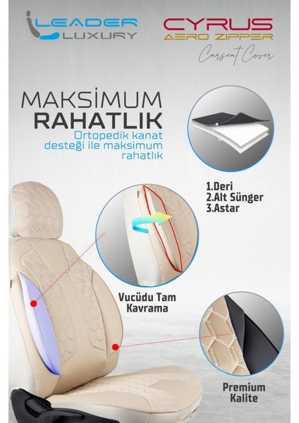 kia Ceed Eski Uyumlu Lüx Deri Detaylı Oto Koltuk Kılıfı Ön Arka Takım Venüs Bej Auto Good Store fiyatları