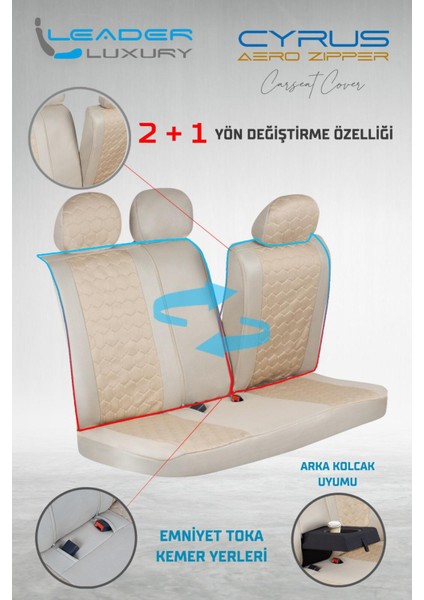 Dacia Duster Uyumlu Lüx Deri Detaylı Oto Koltuk Kılıfı Ön Arka Takım Venüs Bej Autogoodstore