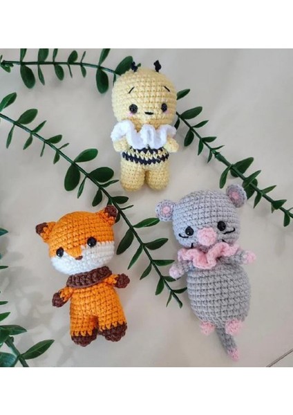 3'lü Minik Amigurumi Oyuncaklar (Fare, Tilki, Arı)