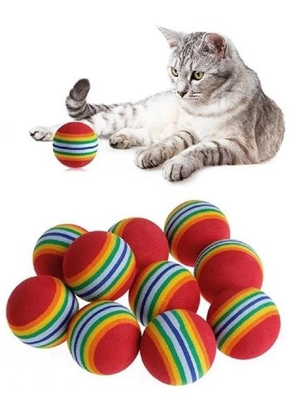 ® 3lü Gökkuşağı Sünger Kedi Köpek Çiğneme Oyun Topu 4,2 cm ( Lisinya )