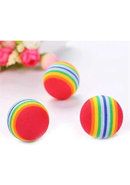 ® 3lü Gökkuşağı Sünger Kedi Köpek Çiğneme Oyun Topu 4,2 cm ( Lisinya )