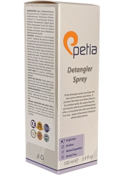 Petia Paw Detagler Sprey Doğal Kedi Köpek Kıtık Açıcı Spreyi 100 ml