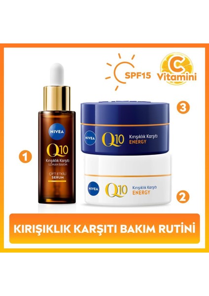 SPF15 Q10 Energy Gündüz Yüz Kremi 50ML, Gece Kremi 50ML ve Çift Etkili Serum 30ML