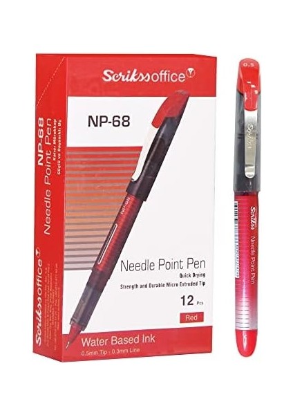 Office NP68 Iğne Uçlu Kalem 12'li Ambalaj Kırmızı 0.5 mm