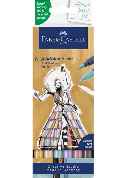 Gofa Sketch Moda Markör Seti, 6 Lı, Çift Uçlu, 0.6 mm Fineliner Uç, Kalıcı Mürekkep, Alkol Bazlı, Geri Dönüşümlü Gövde