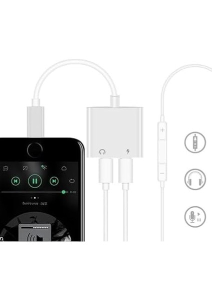 iPhone ile Uyumlu Lightning 2in1 Şarj Kulaklık Dönüştürücü Jack Adaptör Şarj Çoğaltıcı Splitter Şarj Çıkışı Çoğaltıcı No 160