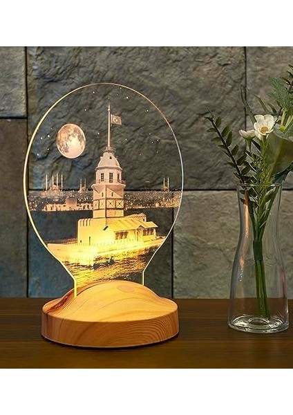 3 Boyutlu 3D Görünümlü Kız Kulesi LED Lamba