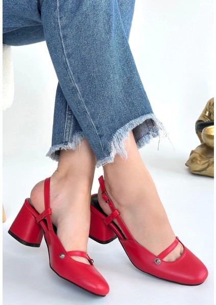 Jecci Kırmızı Cilt Topuklu Ayakkabı