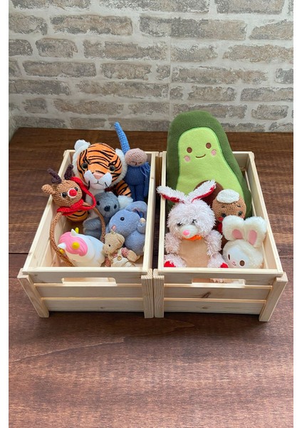 2 Adet Çocuk Odası Toparlayıcı- Oyuncak Toparlayıcı Ahşap Sepet-Organizer