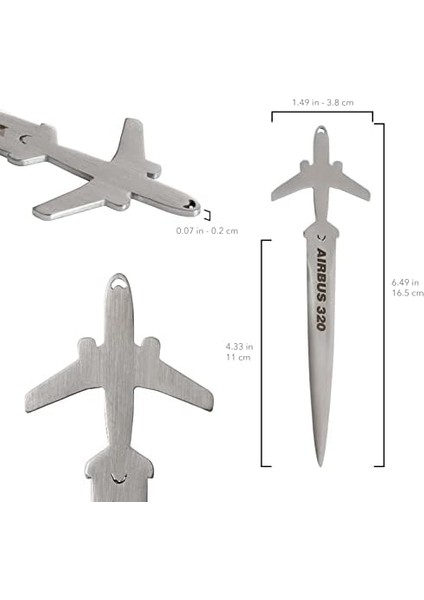 Upp Zekupp Airbus A320 Zarf Açacağı, Uçak Modeli Koleksiyon Hediyesi Mektup Açacağı, Gümüş Gri Metalik El Yapımı Zarf Açacağı, El Yapımı Hediye (Z