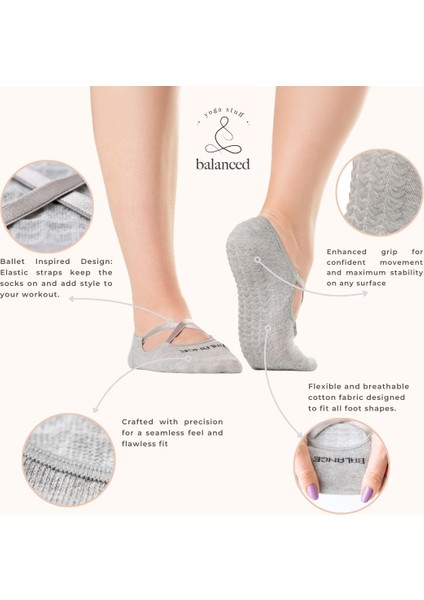 2'li Kaydırmaz Pamuklu Pilates Çorabı (Pembe, Gri)