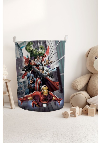 Süperkahramanlar Desenli Çocuk ve Bebek Odası Düzenleyici Oyuncak Veya Kirli Sepeti TLAS-302