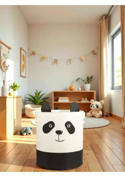 Panda Tasarımlı Filesiz Bebek Çocuk Odası Düzenleyici Saklama Kutusu Oyuncak Kirli Sepeti 37X40