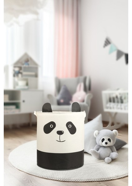 Panda Tasarımlı Filesiz Bebek Çocuk Odası Düzenleyici Saklama Kutusu Oyuncak Kirli Sepeti 37X40