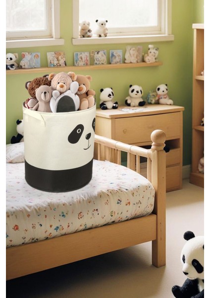 Panda Tasarımlı Filesiz Bebek Çocuk Odası Düzenleyici Saklama Kutusu Oyuncak Kirli Sepeti 37X40