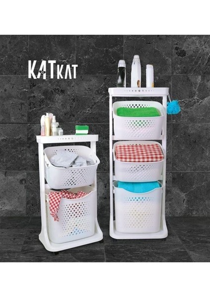 Leon Life Kat Kat Sepet Sebzelik Organizer Tekerlekli Mutfak Rafı (Soft Gri) modelleri