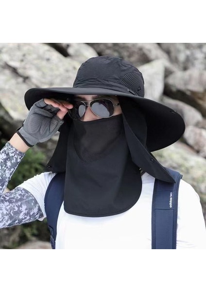 Erkek Kamuflaj Güneş Şapkası Maske Şal Çıkarılabilir Güneş Şapkası (Yurt Dışından)