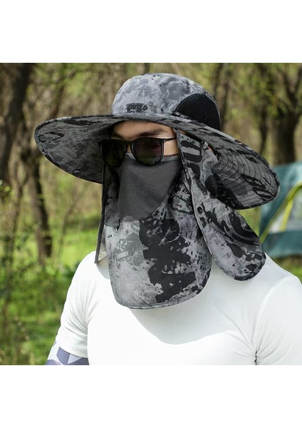 Erkek Kamuflaj Güneş Şapkası Maske Şal Çıkarılabilir Güneş Şapkası (Yurt Dışından)